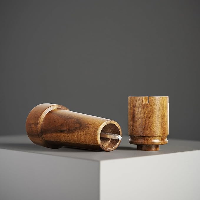 Wooden Salt and Pepper Grinder Set Chess Piece Design – Refillable Manual Spice Mills with Adjustable Coarseness, Ceramic Core Acacia Wood 8 Inches