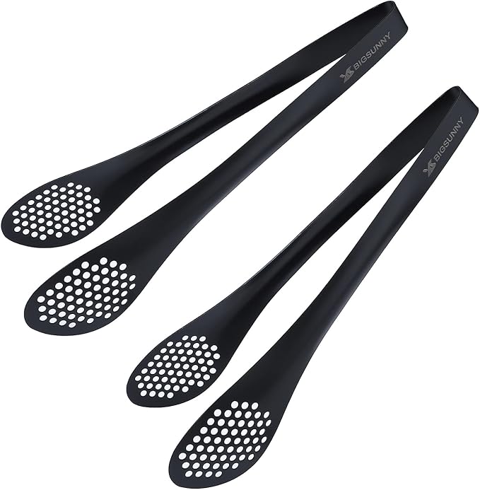 MSY BIGSUNNY Stainless Steel Buffet Tongs - Heavy Duty Kitchen Food Tong for Cooking and Serving (Black - 11" Serving Tongs) by MSYBIGSUNNY