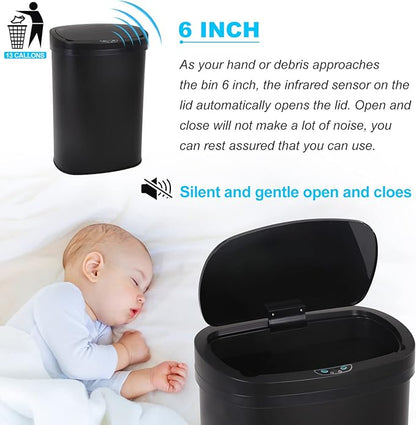 Bigacc Kitchen Trash Can | Stainless Steel 13 Gallon Trash Can | 50L Touch Free Garbage Can with Lid | Electronic Motion Sensor Automatic Trash Bin High Capacity for Kitchen Bathroom Office, Black - Image 3