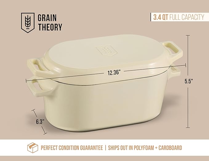 Kook Dutch Oven, for Bread Baking, Sourdough Loaf Pan, Dual Handles, Enameled Cast Iron, with Sling, Dishwasher Safe, Oven safe 500F, 3.4 Qt, Ivory - Image 8