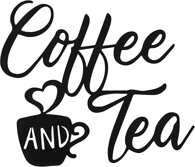 Ferraycle Coffee Bar Decor, 12 x 10.2 Inch Sign for Wall Metal Rustic Hanging Wall Art Vintage Black Cup Letter Sign for Cafe Home Office Kitchen(Coffee and Tea) by Ferraycle