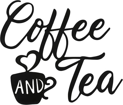 Ferraycle Coffee Bar Decor, 12 x 10.2 Inch Sign for Wall Metal Rustic Hanging Wall Art Vintage Black Cup Letter Sign for Cafe Home Office Kitchen(Coffee and Tea) by Ferraycle