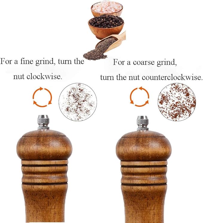 Haomacro Wood Salt and Pepper Grinder Mills Set, Classic Manual Pepper Grinder Salt Grinder Refillable Pepper Mill Sets with Acrylic Visible Window Adjustable Ceramic Grinding Rotor 6.5inch 2 Pack - Image 5