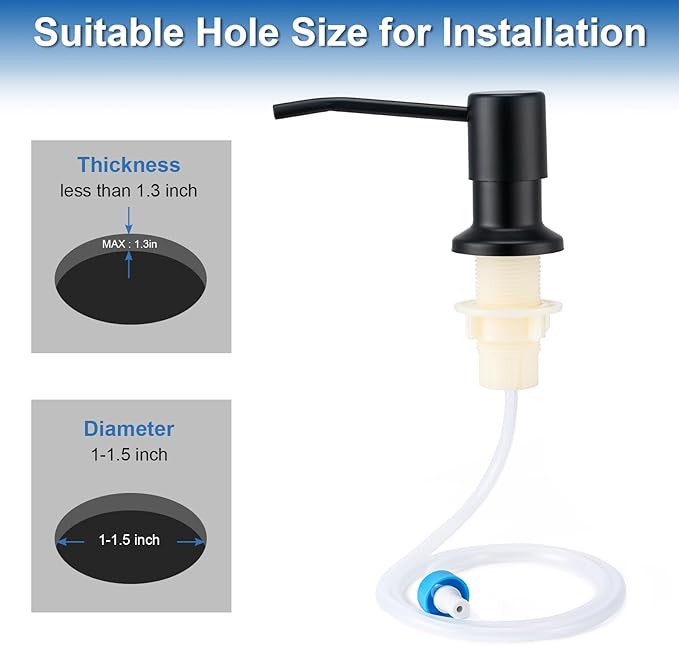 Husfunov Soap Dispenser for Kitchen Sink, Built in Sink Soap Dispenser (Matte Black), Countertop Dish Soap Dispenser Stainless Steel Pump with 47" Extension Tube kit, No Need to Frequent Refills - Image 5