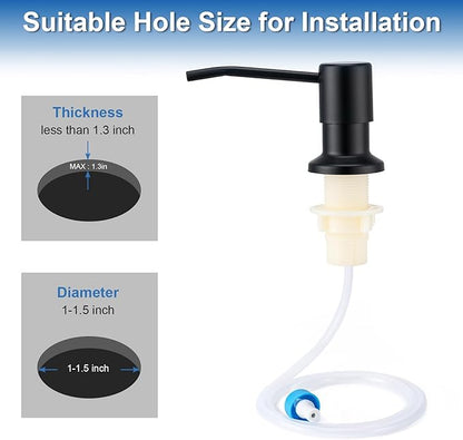 Husfunov Soap Dispenser for Kitchen Sink, Built in Sink Soap Dispenser (Matte Black), Countertop Dish Soap Dispenser Stainless Steel Pump with 47" Extension Tube kit, No Need to Frequent Refills - Image 5