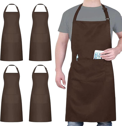 4 Packs Chef Apron, Waterproof Apron, Adjustable Aprons with 2 Pockets for Men Women, Professional Aprons for Kitchen Cooking Gardening Painting Baking Restaurant (Coffee) by loteaf
