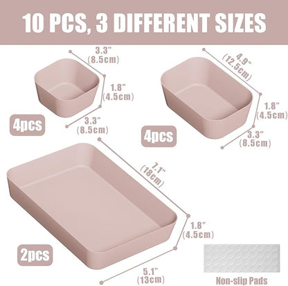 Plastic Drawer Organizers, 10 PCS Drawer Organizer Bins, Bathroom and Vanity Organizer Plastic Tray, Makeup organizer and storage for Makeup, Bedroom, Kitchen Gadgets Utensils and Office (Pink) - Image 2