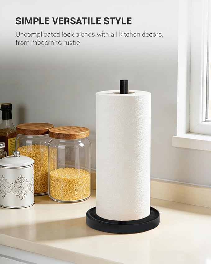 NESAPTO Paper Towel Holder Countertop, Wooden Freestanding Paper Towel Stand for Modern Farmhouse & Cottagecore Decor, Kitchen Bathroom Essential, Black - Image 2