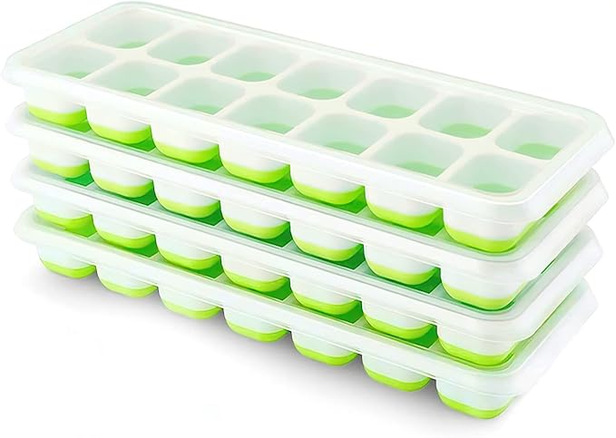 Ice Cube Trays 4 Pack, Airabc Silicone Ice Cube Trays with Removable Lid, Easy-Release Flexible 14-cube Ice Trays, LFGB Certified and BPA Free, Stackable Ice Trays with Covers for Cocktail, Freezer by AlwaysMeetAllYourIceMakingNeeds