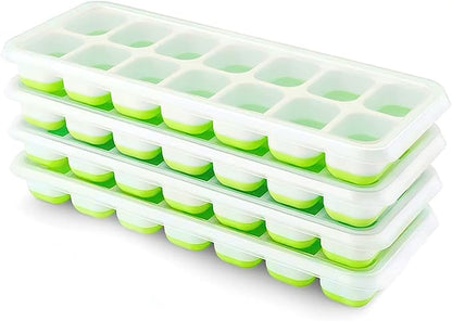 Ice Cube Trays 4 Pack, Airabc Silicone Ice Cube Trays with Removable Lid, Easy-Release Flexible 14-cube Ice Trays, LFGB Certified and BPA Free, Stackable Ice Trays with Covers for Cocktail, Freezer by AlwaysMeetAllYourIceMakingNeeds