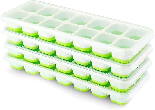 Ice Cube Trays 4 Pack, Airabc Silicone Ice Cube Trays with Removable Lid, Easy-Release Flexible 14-cube Ice Trays, LFGB Certified and BPA Free, Stackable Ice Trays with Covers for Cocktail, Freezer by AlwaysMeetAllYourIceMakingNeeds