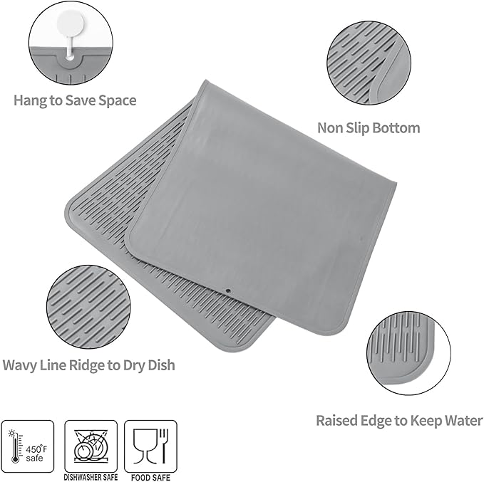 MicoYang Silicone Dish Drying Mat for Multiple Usage,Easy clean,Eco-friendly,Heat-resistant Silicone Mat for Kitchen Counter or Sink,Refrigerator or Drawer Liner Grey 5XL 36inches x 18inches - Image 3