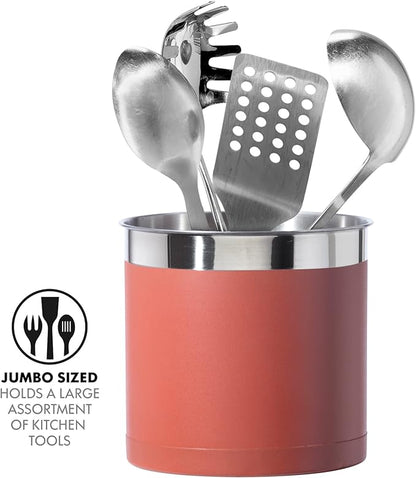 OGGI Stainless Steel Jumbo Utensil Holder - 7" Utensil Caddy, Weighted Base for Stability - Extra Large Utensil Crock and Countertop Utensil Organizer, Brick Red - Image 3