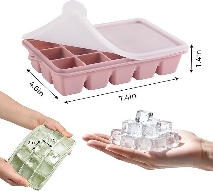 Silicone Ice Cube Trays with Lid, Set of 4, Easy Release Ice Molds, Reusable and Stackable Ice Trays for Freezer for Cocktail, Whiskey, Baby Food, BPA Free (green) - Image 6