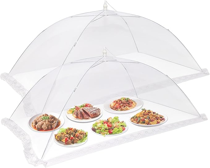 2 Pcs Extra Large Mesh Food Cover Tent（46"x20", 40"x24"）Umbrella Food Screen Covers for Outside Pop-up Mesh Reusable and Collapsible Food Nets for Parties Picnics Outdoor BBQs… by KIGEAPUEL