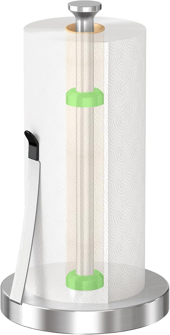 Jesginboo Brushed Nickel Paper Towel Holder for Kitchen, Stainless Steel Tension Arm for One-Handed Tear, Countertop Paper Towel Holder for Bathroom