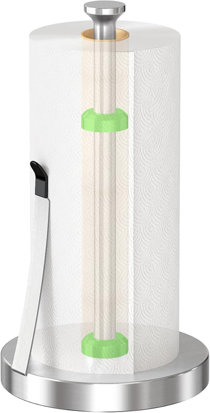 Jesginboo Brushed Nickel Paper Towel Holder for Kitchen, Stainless Steel Tension Arm for One-Handed Tear, Countertop Paper Towel Holder for Bathroom