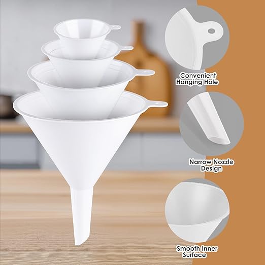 4 PCS Plastic Kitchen Funnel Set with Clean Brush, Food Grade Funnel for Kitchen Use Filling Bottles, Liquid, Protein Powder, Multifunctional Funnels for Cooking, Lab and Automotive Use - Image 5