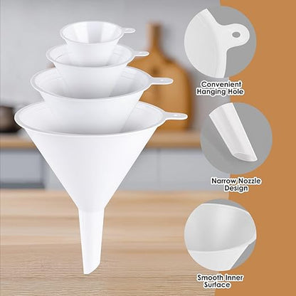 4 PCS Plastic Kitchen Funnel Set with Clean Brush, Food Grade Funnel for Kitchen Use Filling Bottles, Liquid, Protein Powder, Multifunctional Funnels for Cooking, Lab and Automotive Use - Image 5