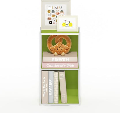 Furinno PASIR Book Shelf, 2-Tier Modern Bookshelf, Open Shelves Bookcase 9 x 12 x 21, Easy Assembly, for Living Room, Bedroom, Home Office, Green/White - Image 5
