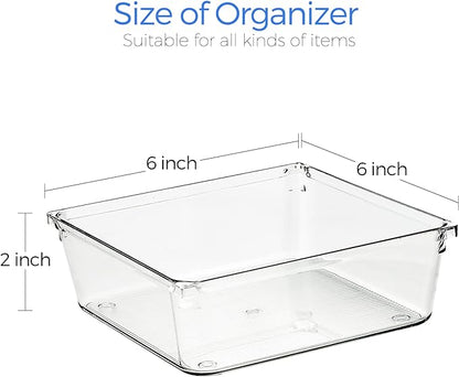 Ravinte 6 Pack Drawer Organizer - 6" X 6" Plastic Storage Bins, Acrylic Organizers with Non-Slip Pads Clear Desk Storage Tray for Makeup, Jewelries, Kitchen Utensils, Bathroom and Office - Image 3