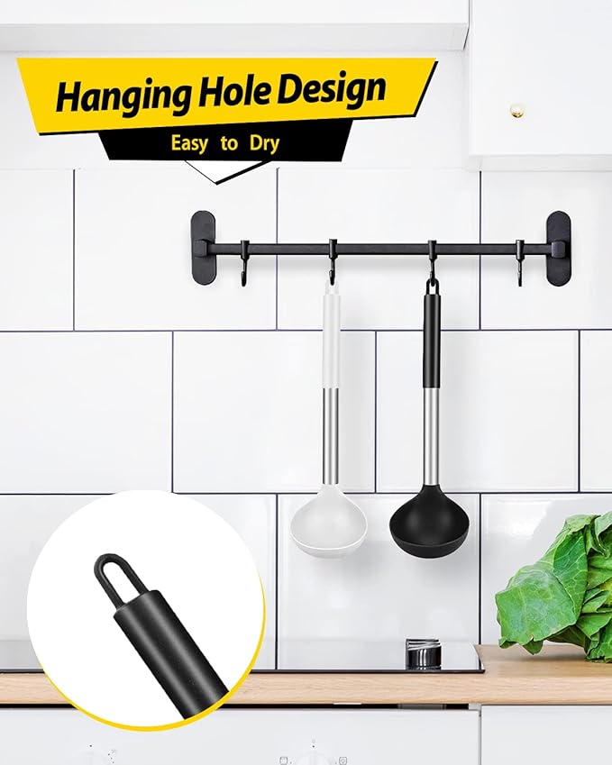 Pack of 2 Ladle Spoon,Silicone Large Spoon for Soup,Non Stick Kitchen Utensils with High Heat Resistant,BPA Free Perfect Kitchen Tools for Cooking, Stirring,Serving Soups (BLACK-WHITE) - Image 6