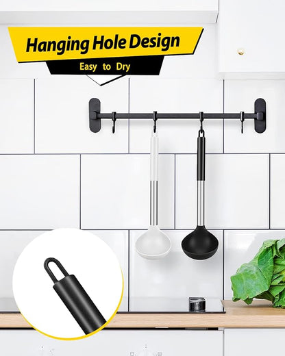 Pack of 2 Ladle Spoon,Silicone Large Spoon for Soup,Non Stick Kitchen Utensils with High Heat Resistant,BPA Free Perfect Kitchen Tools for Cooking, Stirring,Serving Soups (BLACK-WHITE) - Image 6