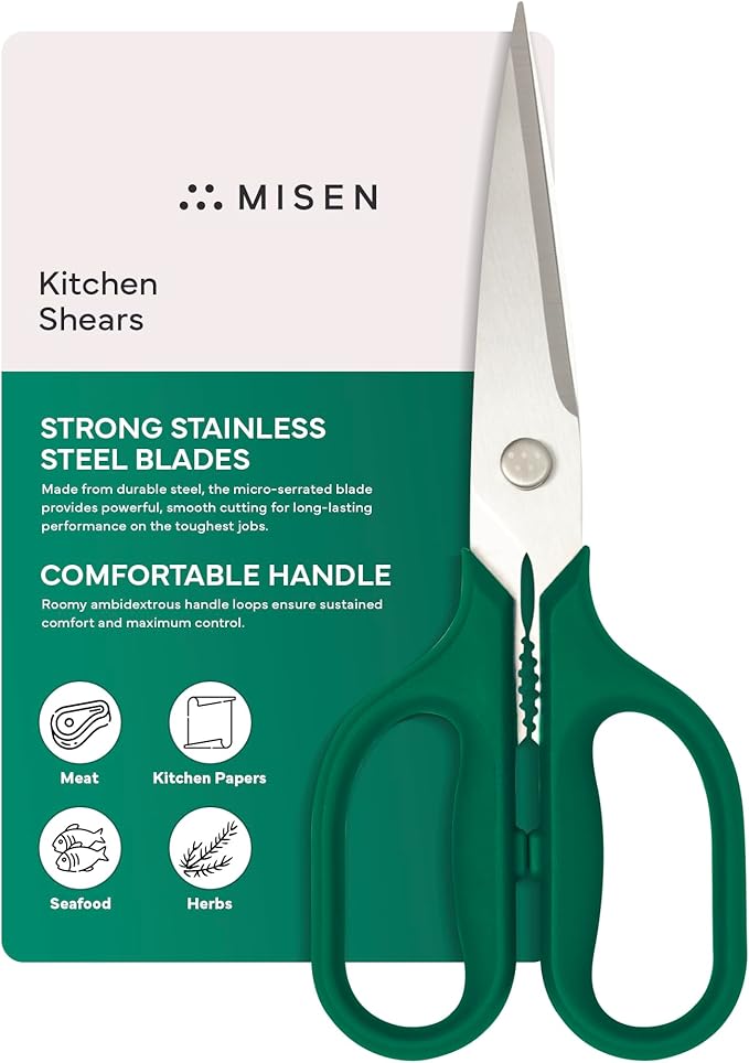 Misen Heavy Duty Kitchen Shears - Comfortable Ambidextrous Scissors for Meat, Poultry, Herbs & More - Easy to Clean - German Stainless Steel - Large | Green by Misen