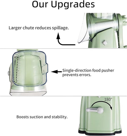 Upgrade Rotary Cheese Grater Shredder with Handle, Strong Suction Base, Multi-purpose Rotary Grater Slicer with 5 Interchangeable Blades for Ice, Vegetables, Fruit, Nuts with Blade Storage Box - Image 5