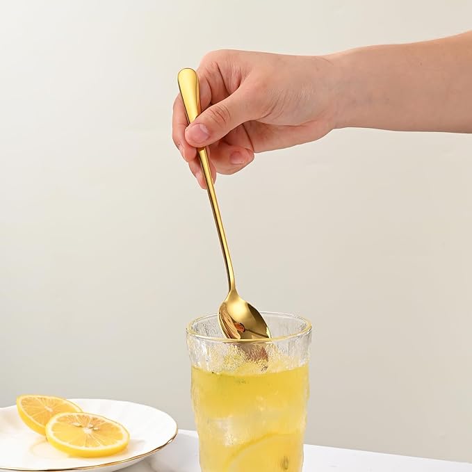 7.5 Inch Gold Iced Tea Spoons,Set Of 8 Stainless Steel Long Coffee Spoons,Long Handle Stirring Spoon For Dessert,Coctails,Ice Cream,Milk,Iced Teaspoons For Bar - Image 6