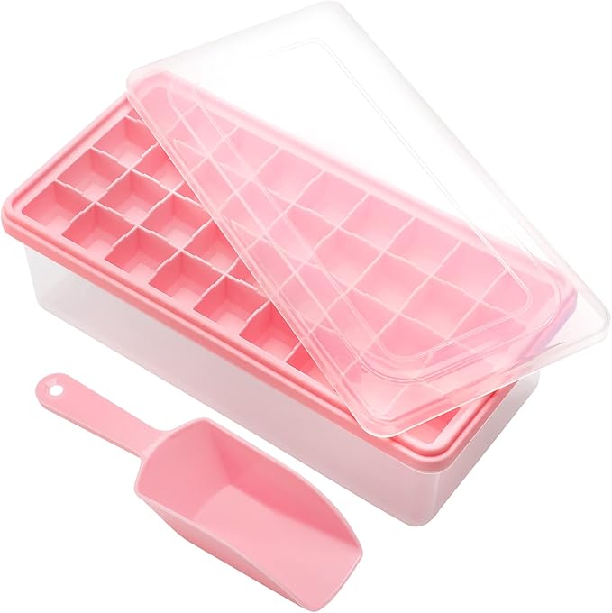 Silicone Ice Cube Tray with Leak-Proof Lid & Storage Bin for Freezer – BPA-Free 36-Piece Nugget Ice Molds, Spill-Resistant Cover & Ice Scoop Container Cover by CZWLHG