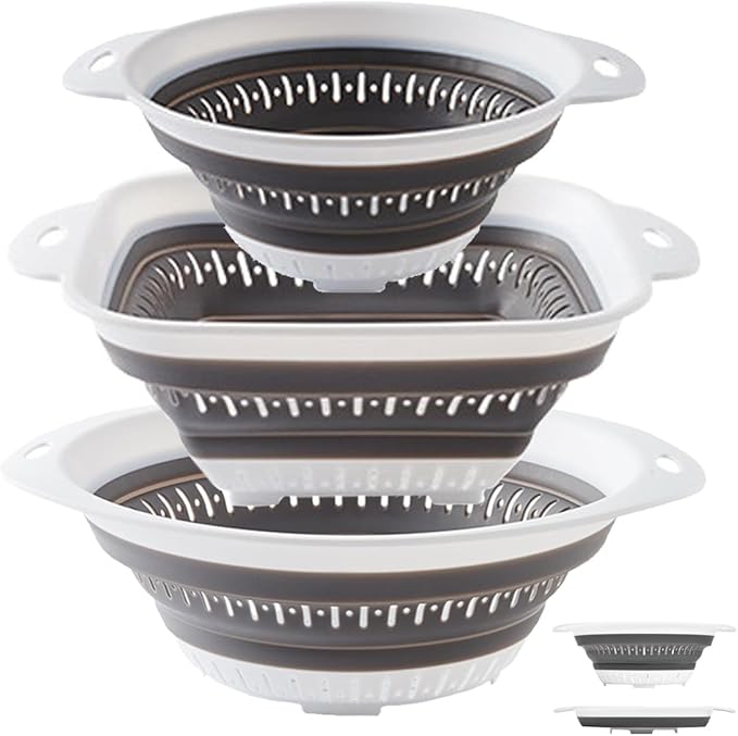 LogFaadCoi 3 Pcs Collapsible Colander and Strainer,Silicone Strainer Colanders & Food Strainers,for Vegetable and Fruit, Kitchen Essentials, white by LogFaadCoi