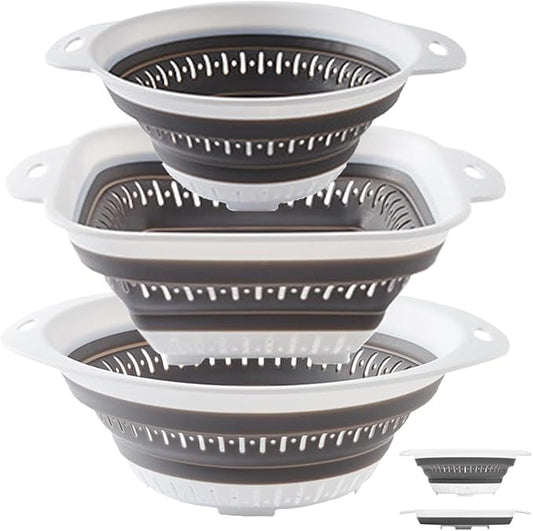 LogFaadCoi 3 Pcs Collapsible Colander and Strainer,Silicone Strainer Colanders & Food Strainers,for Vegetable and Fruit, Kitchen Essentials, white by LogFaadCoi