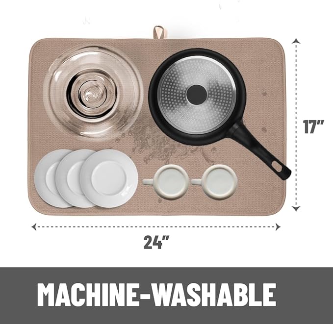 Bellemain XL Dish Mat 24" x 17" ( LARGEST MAT ) Microfiber Dish Drying Mat , Super absorbent ( Mocha ) - Image 3