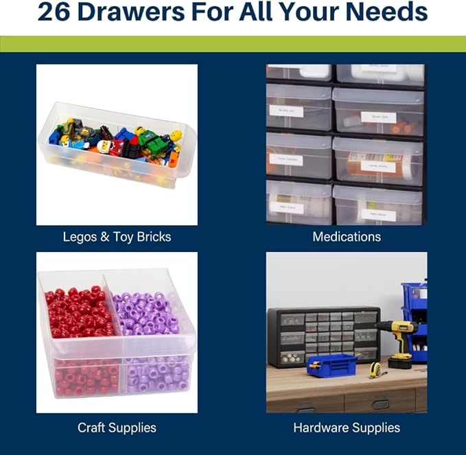 Akro-Mils 26-Drawer Plastic Drawer Storage Cabinet for Garage Organization, Bead Organizer, Building Bricks Storage, Teacher Toolbox, Makeup Organizer, 20-Inch W x 6-Inch D x 10-Inch H, 10126 Black - Image 5