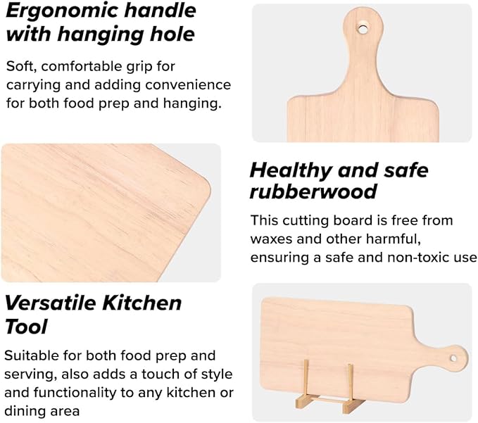 LZMS 4 Packs 18" x 8" Wood Serving Boards Set | Unfinished Wood Crafts with Handle | Wooden Cutting Boards Bulk for Charcuterie,Cheese,Meat,Bread,Vegetabes & Fruits
