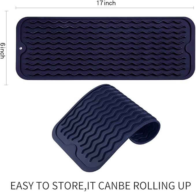 MicoYang Silicone Dish Drying Mat for Multiple Usage,Easy clean,Eco-friendly,Heat-resistant Silicone Mat for Kitchen Counter,Sink,Bar,Bottle,or Cup Navy Blue M 17 inches x 6 inches - Image 2