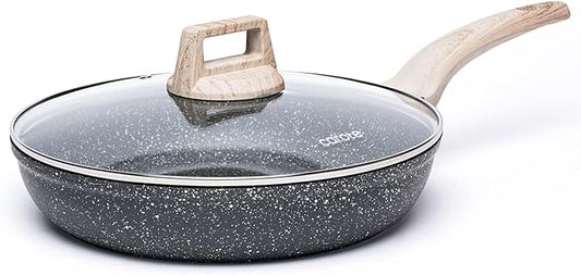 CAROTE Non Stick Frying Pan Skillet, Nonstick Granite Fry Pan with Glass Lid, Egg Pan Omelet Pans, Stone Cookware Chef's Pan, PFOA Free (Classic Granite, 10-Inch) by CAROTE