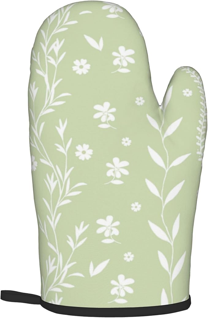 Sage Green Oven Mitt Pot Holder Set Floral BBQ Cooking Gloves Farmhouse Botanical Baking Grilling Kitchen Gifts for Spring Summer - Image 8