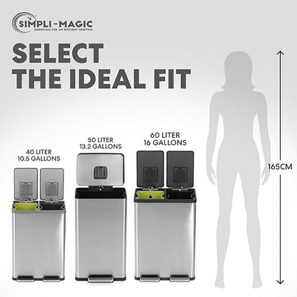 SIMPLI-MAGIC 50 Liter / 13.2 Gallon Soft-Close, Smudge Resistant Trash Can with Foot Pedal and Built in Filter- Stainless Steel, Sleek Finish - Image 4