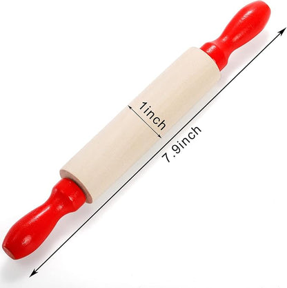 SOUJOY Set of 12 Mini Rolling Pin, 8 Inch Wood Dough Roller for Baking with Red Handle, Small Clay Rolling Pin for Craft Fondant Pastry Pizza Crafting and Imaginative Play - Image 2
