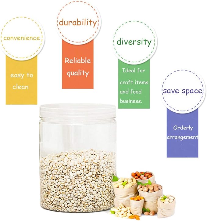 15 Pack 6oz Clear Plastic Jars Wide-mouth Storage Containers,Refillable Empty Containers for Dry Food,Dried Fruit,Seasoning and Honey Storage - Image 4