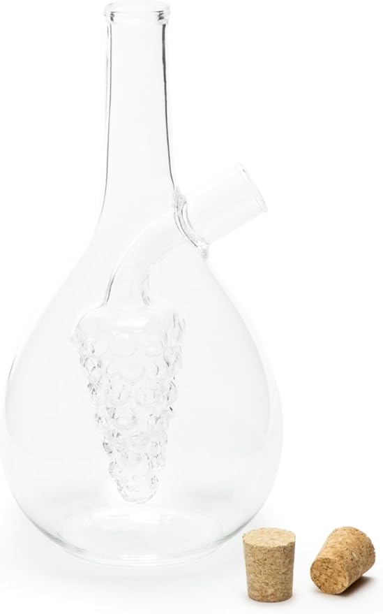 Fox Run Grape Motif Oil and Vinegar Cruet Dispenser Bottle, Clear Borosilicate Glass, Grapes