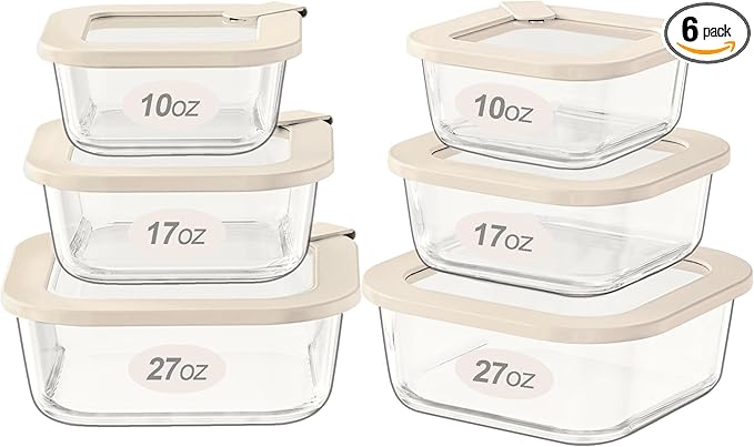 Urban Green Glass Food Storage Containers with Glass Lids, Microwave Safe Food Container Set, Airtight Meal Prep Containers, LeakProof, 100% Plastic Free, 6 Pack