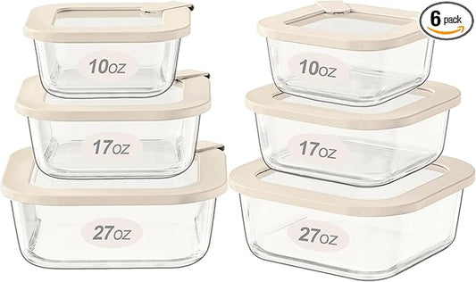 Urban Green Glass Food Storage Containers with Glass Lids, Microwave Safe Food Container Set, Airtight Meal Prep Containers, LeakProof, 100% Plastic Free, 6 Pack