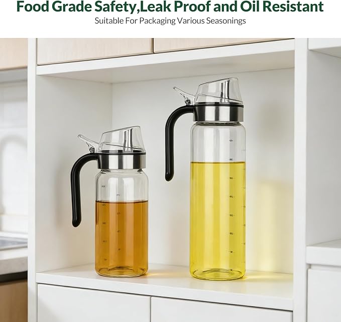 hotder Oil Bottles, Olive Oil Dispenser, Oil Dispenser Bottles, Oil Dispenser, Oil Dispenser Bottle for Kitchen, Glass Oil Bottle 500ml, Easy Refill & Cleaning Non-Drip Spout(500ml 2pcs) - Image 4