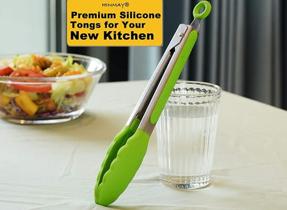 HINMAY Silicone Tongs 9-Inch Stainless Steel Locking Kitchen Tongs, Set of 3 (Green) - Image 5