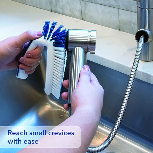 Unger Multi-Purpose Counter and Fixture Scrub Brush, Non-Slip Small Household Cleaning Supplies, Removes Dirt and Grime from Bathroom Sinks, Kitchen Countertops, and Faucets - Image 5