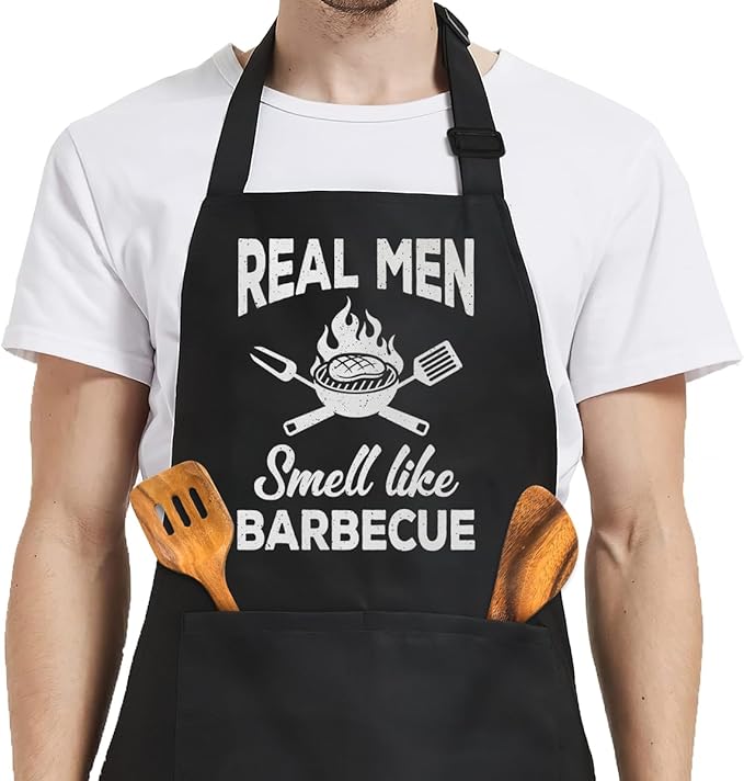 SANDJEST Funny Mens Aprons with Pockets for BBQ Grilling Cooking Grandpa Husband Apron for Birthday Christmas Father's Day