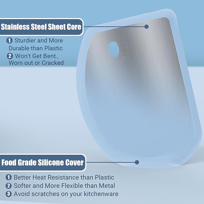 Silicone Dough Scraper with Stainless Steel Sheet, Curved Edge Flexible Bowl Scraper for Baking, Food Grade Silicone Bench Scraper for Sourdough Bread Proofing Basket, 5.98" × 4.3", Blue, SAPID - Image 2